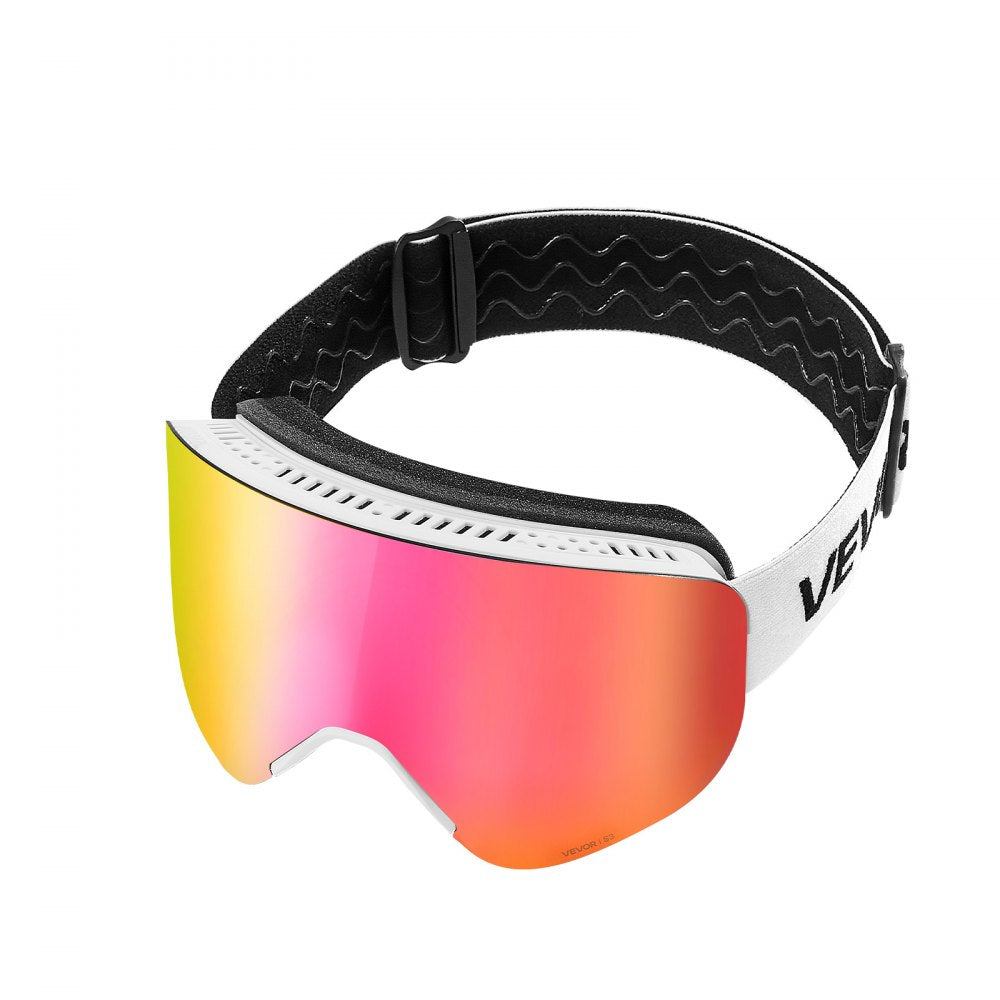 VEVOR Frameless Ski Goggles, Magnet Cylindrical Lens with Pink Revo Coating, OTG Anti fog Snow Goggles for Men Women Youth, TPU Frame & Ventilation Structure, Fit for Skiing, Skating, Snowboarding