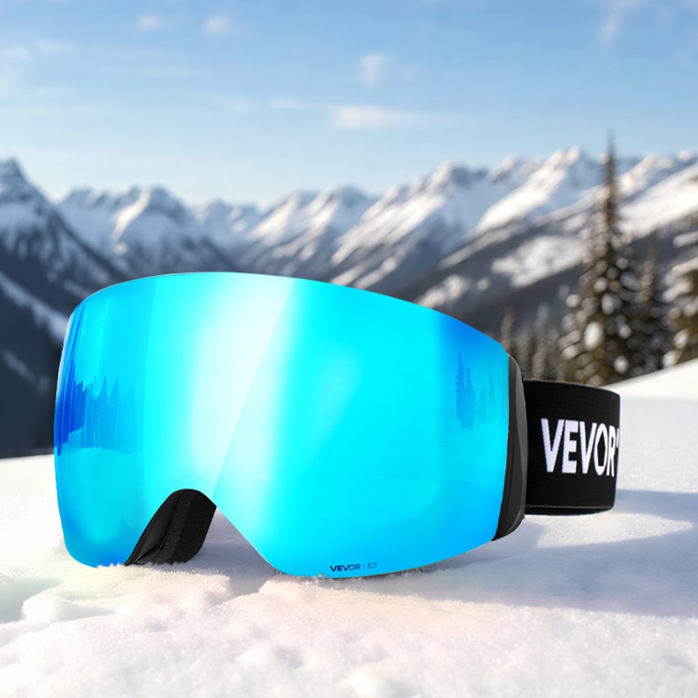 VEVOR Frameless Ski Goggles, Spherical Lens with Blue Revo Coating, OTG Anti fog Snow Goggles for Men Women Youth, TPU Frame & Ventilation Structure, Suitable for Skiing, Skating, Snowboarding