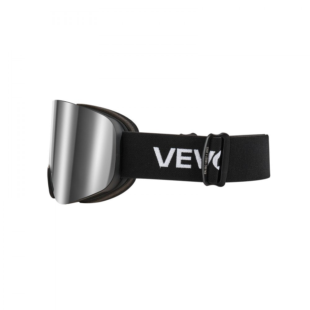 VEVOR Frameless Ski Goggles, Magnet Cylindrical Lens with Silver Mirror Revo Coating, OTG Anti fog Snow Goggles for Men Women, TPU Frame & Ventilation Structure, Fit for Skiing, Skating, Snowboarding
