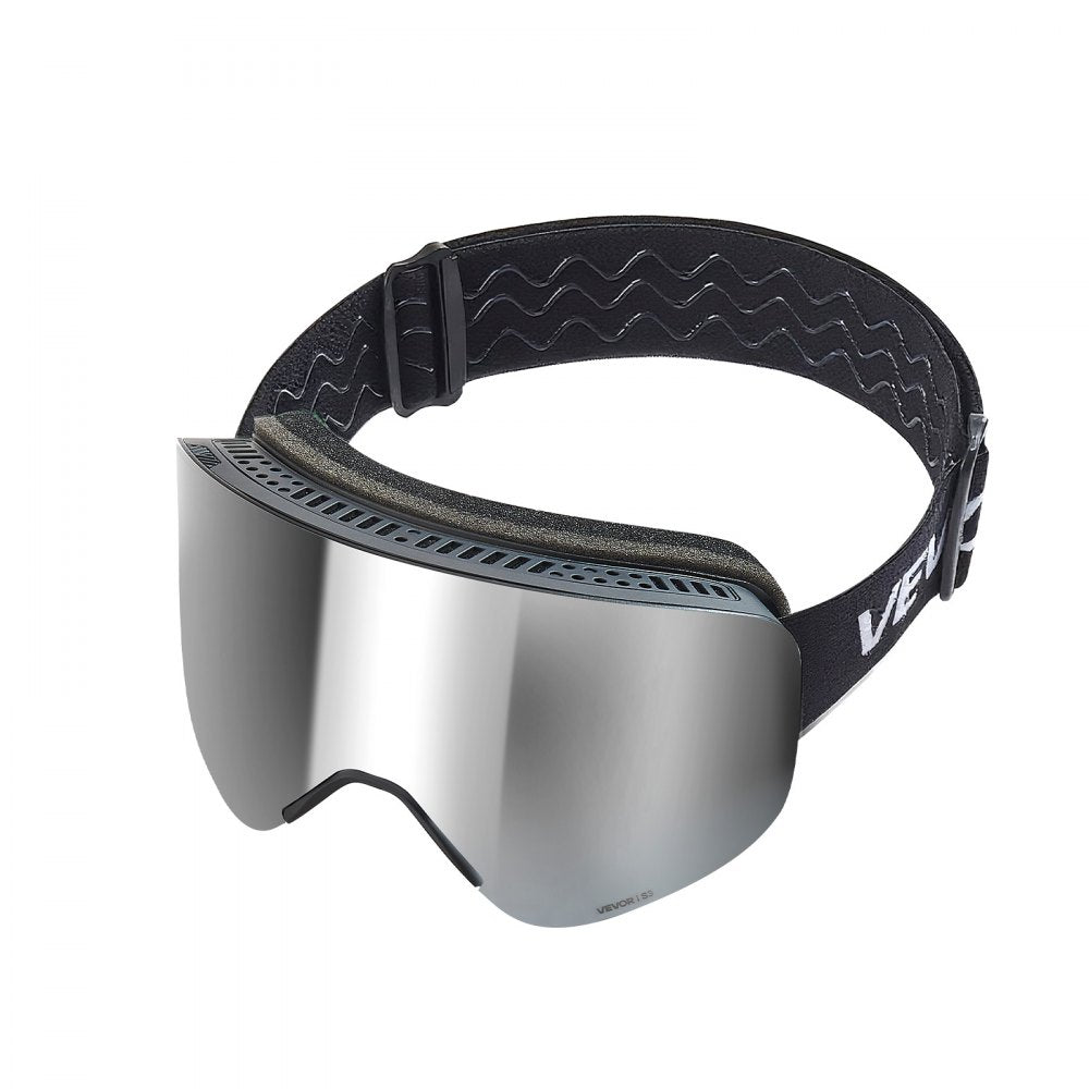 VEVOR Frameless Ski Goggles, Magnet Cylindrical Lens with Silver Mirror Revo Coating, OTG Anti fog Snow Goggles for Men Women, TPU Frame & Ventilation Structure, Fit for Skiing, Skating, Snowboarding
