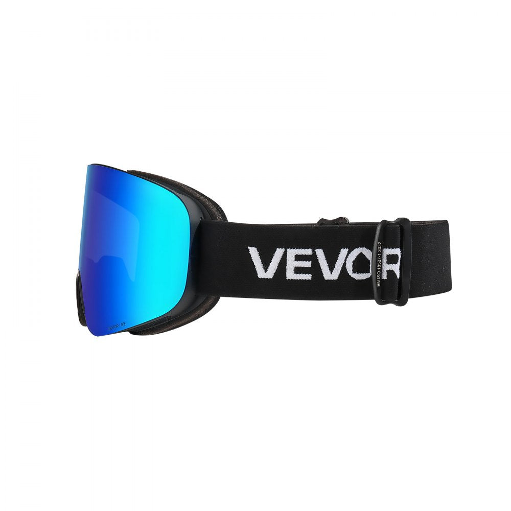 VEVOR Frameless Ski Goggles, Magnet Cylindrical Lens with Dark Blue Revo Coating, OTG Anti fog Snow Goggles for Men Women, TPU Frame & Ventilation Structure, Fit for Skiing, Skating, Snowboarding