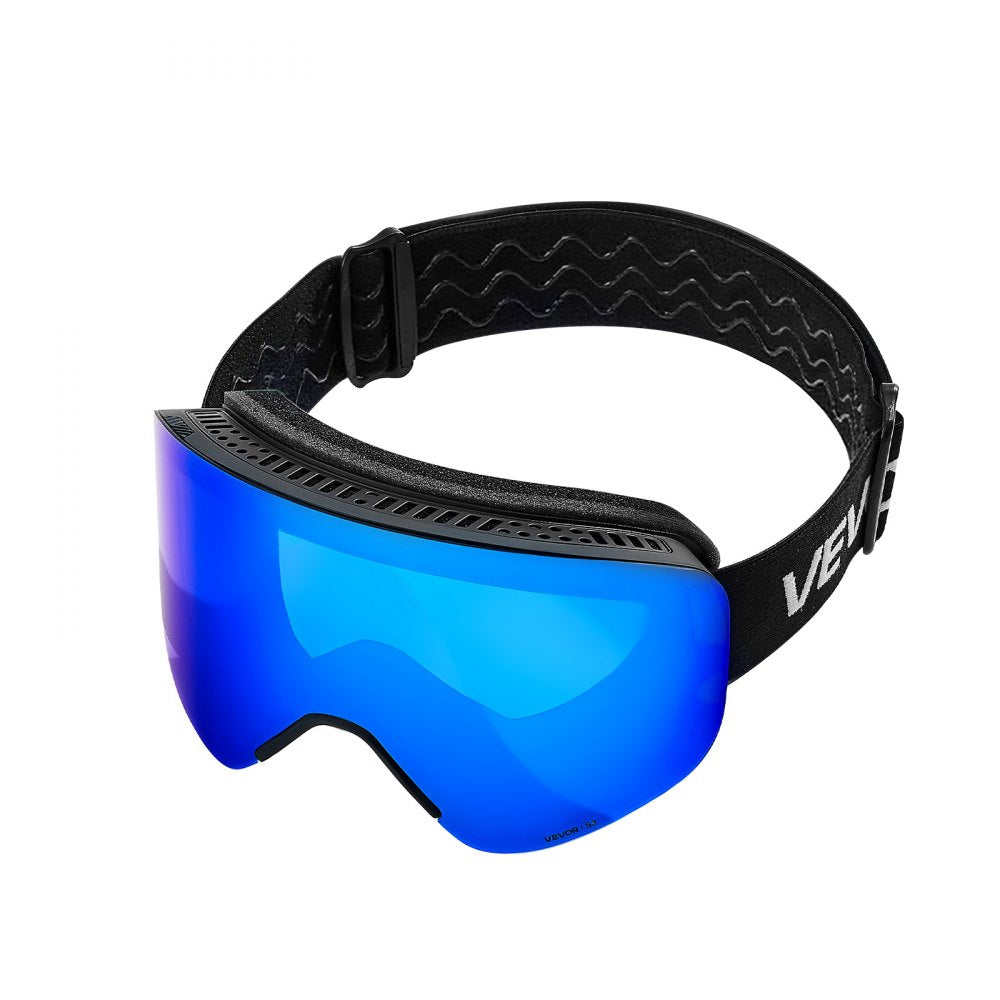 VEVOR Frameless Ski Goggles, Magnet Cylindrical Lens with Dark Blue Revo Coating, OTG Anti fog Snow Goggles for Men Women, TPU Frame & Ventilation Structure, Fit for Skiing, Skating, Snowboarding