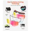 VEVOR Ski Goggles, Cylindrical Lens with Pink Revo Coating, OTG Anti fog Snow Goggles for Men Women Youth, TPU Frame & Ventilation Structure, Suitable for Skiing, Skating, Snowboarding, Cycling