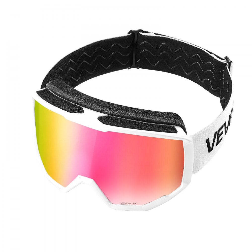 VEVOR Ski Goggles, Cylindrical Lens with Pink Revo Coating, OTG Anti fog Snow Goggles for Men Women Youth, TPU Frame & Ventilation Structure, Suitable for Skiing, Skating, Snowboarding, Cycling