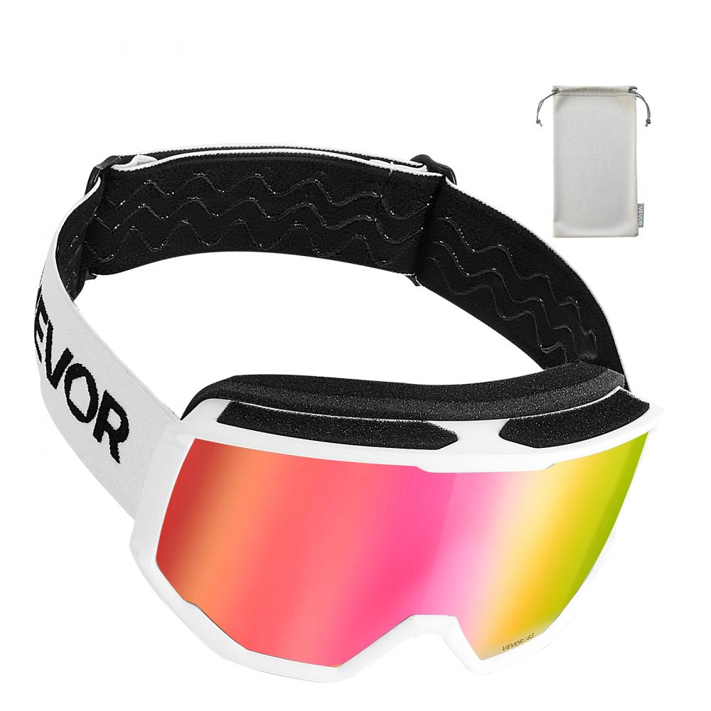 VEVOR Ski Goggles, Cylindrical Lens with Pink Revo Coating, OTG Anti fog Snow Goggles for Men Women Youth, TPU Frame & Ventilation Structure, Suitable for Skiing, Skating, Snowboarding, Cycling