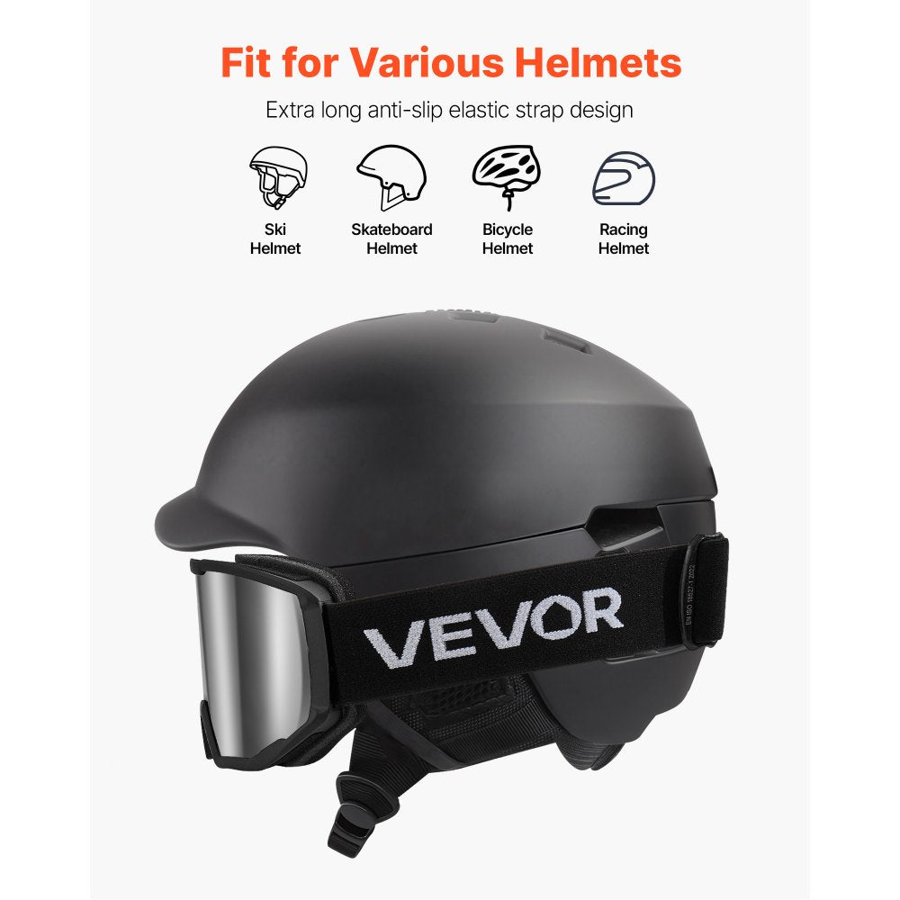 VEVOR Ski Goggles, Cylindrical Lens with Silver Mirror Revo Coating, OTG Anti fog Snow Goggles for Men Women Youth, TPU Frame & Ventilation Structure, Suitable for Skiing, Skating, Snowboarding, Cycling