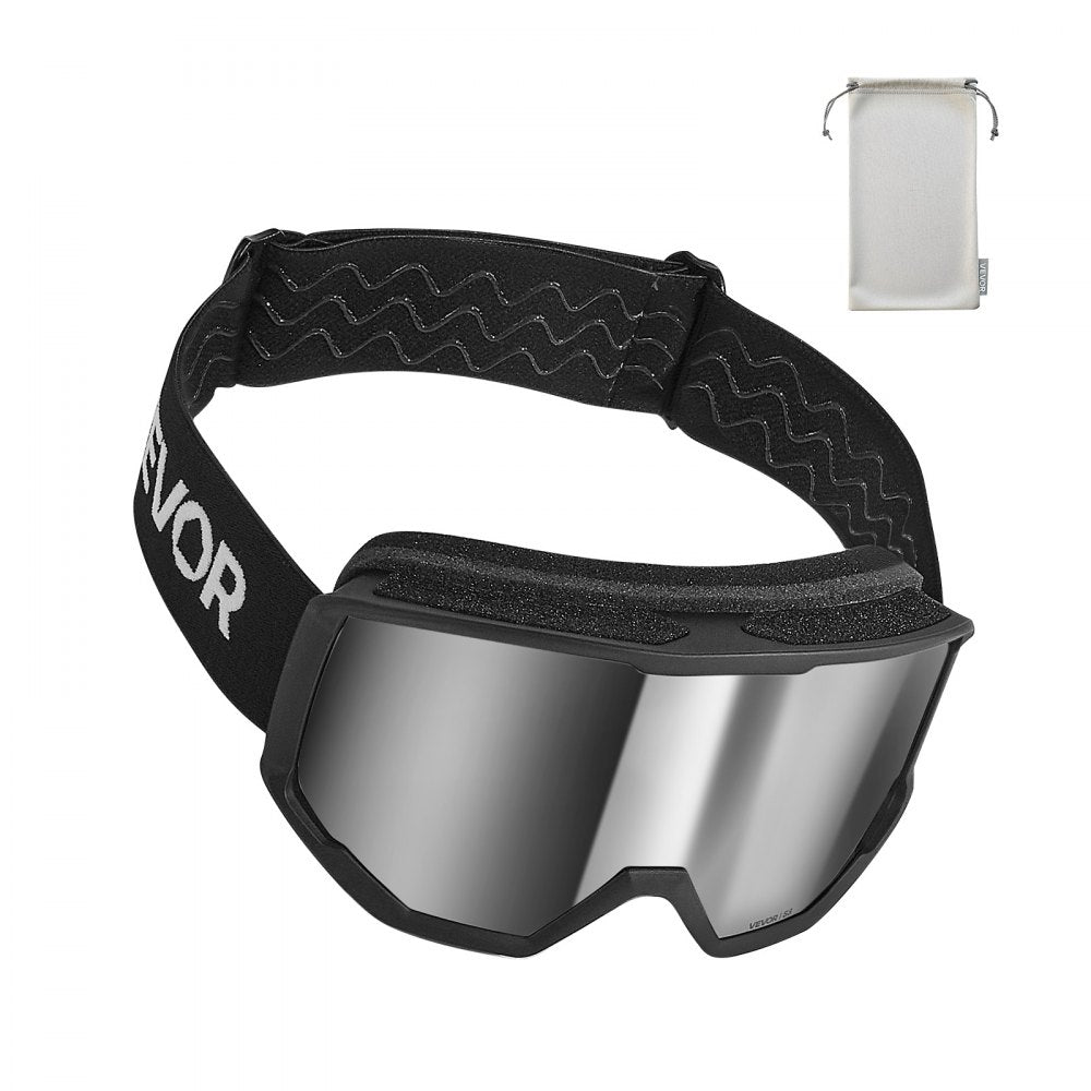 VEVOR Ski Goggles, Cylindrical Lens with Silver Mirror Revo Coating, OTG Anti fog Snow Goggles for Men Women Youth, TPU Frame & Ventilation Structure, Suitable for Skiing, Skating, Snowboarding, Cycling