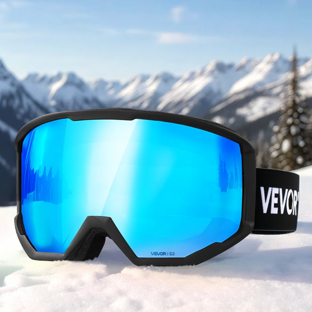 VEVOR Ski Goggles, Cylindrical Lens with Ice Blue Revo Coating, OTG Anti fog Snow Goggles for Men Women Youth, TPU Frame & Ventilation Structure, Suitable for Skiing, Skating, Snowboarding, Cycling