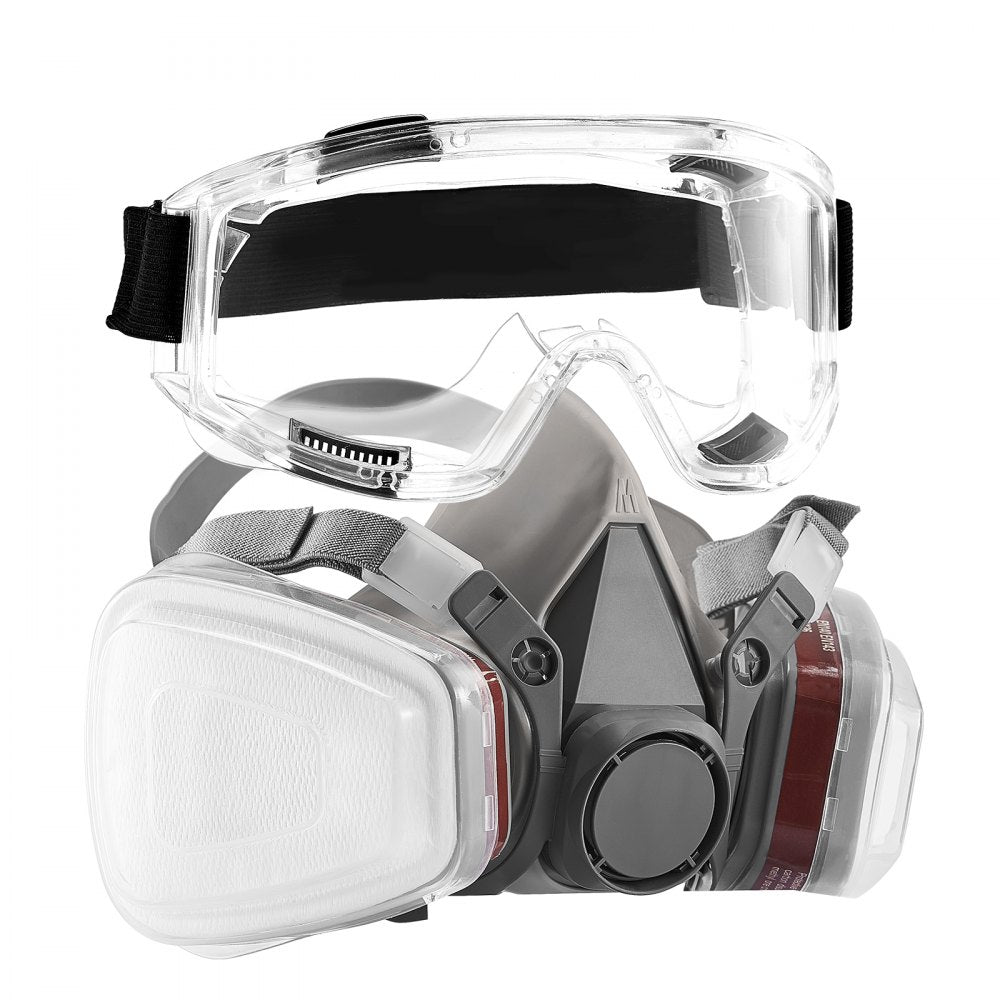 VEVOR Respirator Mask, Reusable Half Face Cover with Safety Glasses and Filters, Organic Vapor Mask and Dust-proof Face Cover, for Painting, Polishing, Welding, Woodworking and Other Work Protection