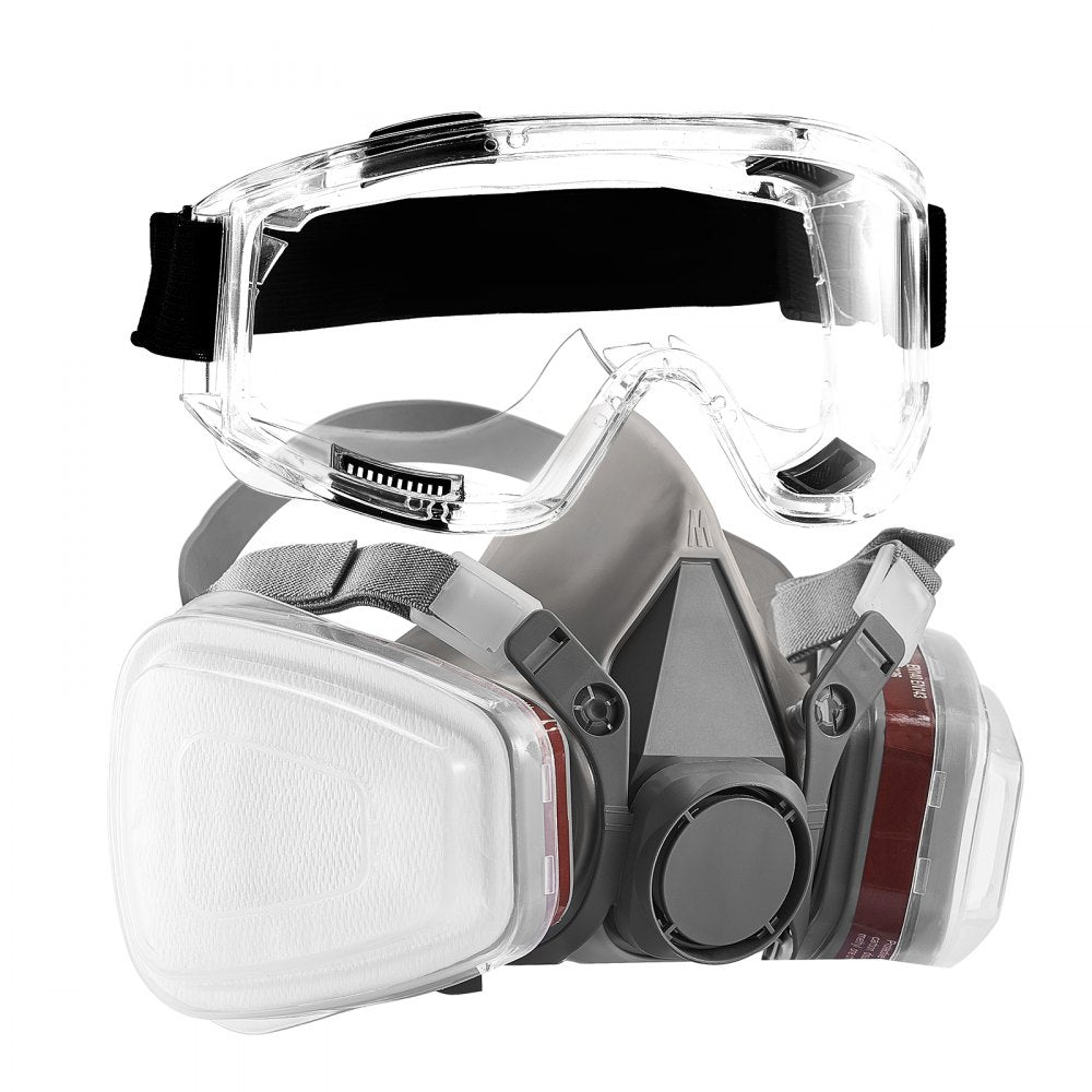 VEVOR Respirator Mask, Reusable Half Face Cover with Safety Glasses and Filters, Organic Vapor Mask and Dust-proof Face Cover, for Painting, Polishing, Welding, Woodworking and Other Work Protection