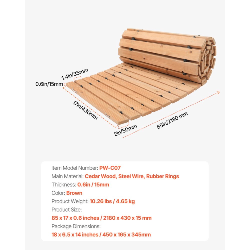 VEVOR Wooden Garden Pathway, 7 ft x 17 in, Non-Slip Curved Garden Walkway, Roll Out Cedar Outdoor Walkway Path with Wire Rope Connection, Decorative Lawn Paver for Backyard Boardwalk Wedding Party