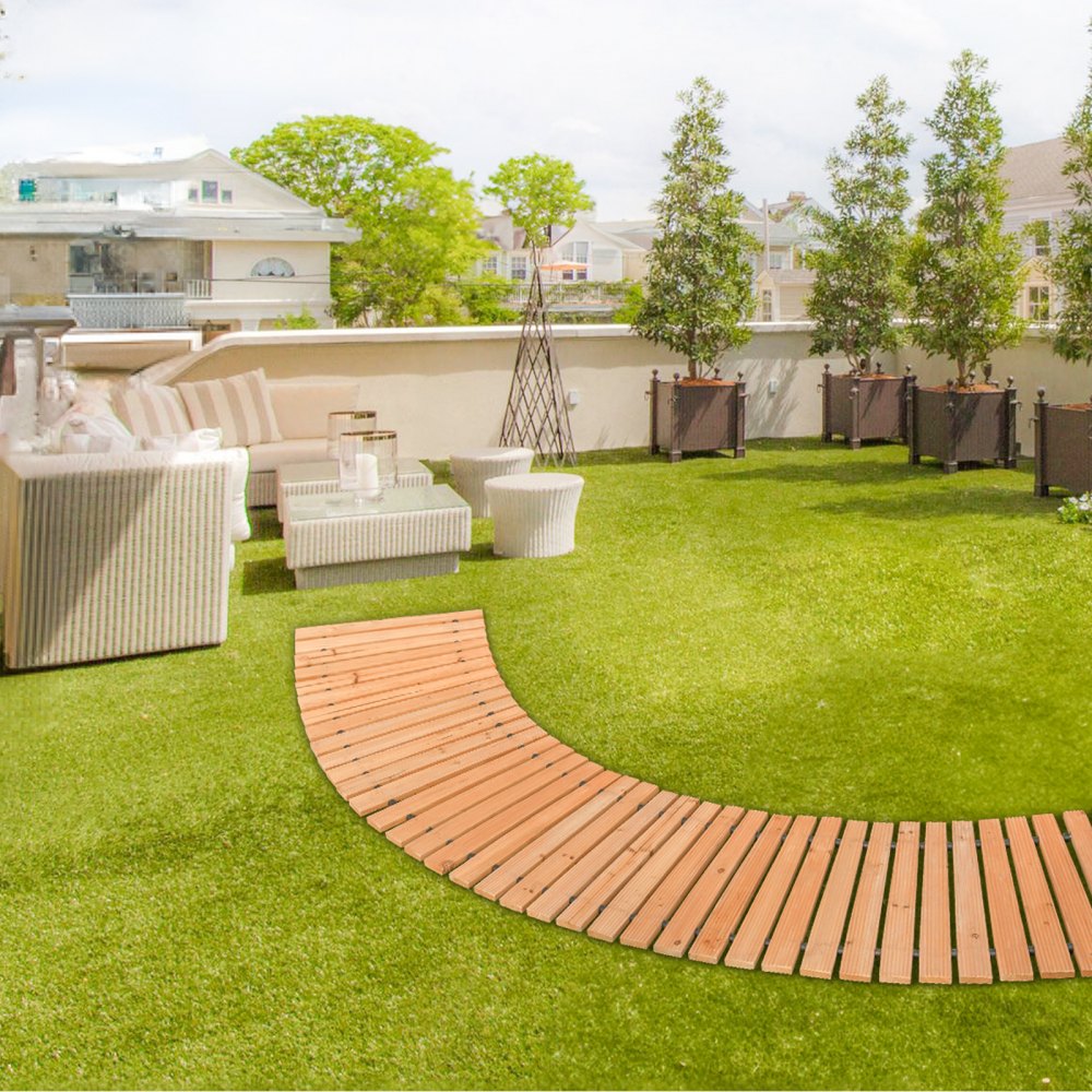VEVOR Wooden Garden Pathway, 7 ft x 17 in, Non-Slip Curved Garden Walkway, Roll Out Cedar Outdoor Walkway Path with Wire Rope Connection, Decorative Lawn Paver for Backyard Boardwalk Wedding Party