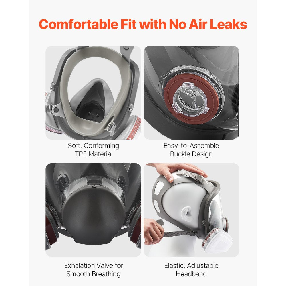 VEVOR Respirator Mask, Reusable Respirator Full Face Gas Cover with Filters, Organic Vapor Mask and Dust-proof Face Cover, for Painting, Polishing, Welding, Woodworking and Other Work Protection