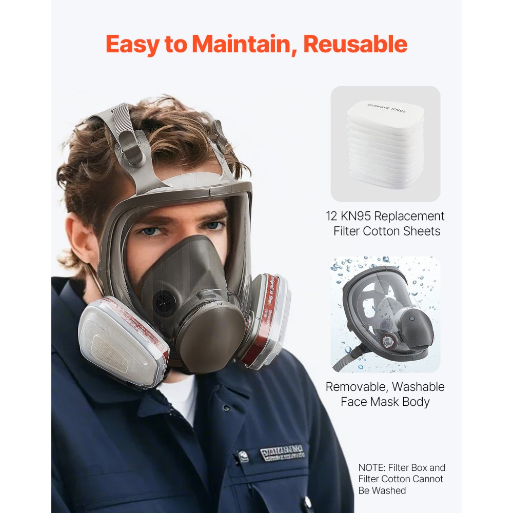 VEVOR Respirator Mask, Reusable Respirator Full Face Gas Cover with Filters, Organic Vapor Mask and Dust-proof Face Cover, for Painting, Polishing, Welding, Woodworking and Other Work Protection