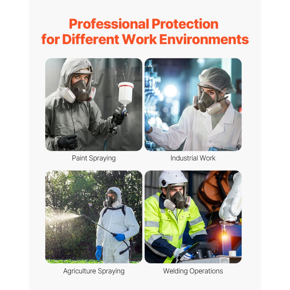 VEVOR Respirator Mask, Reusable Respirator Full Face Gas Cover with Filters, Organic Vapor Mask and Dust-proof Face Cover, for Painting, Polishing, Welding, Woodworking and Other Work Protection