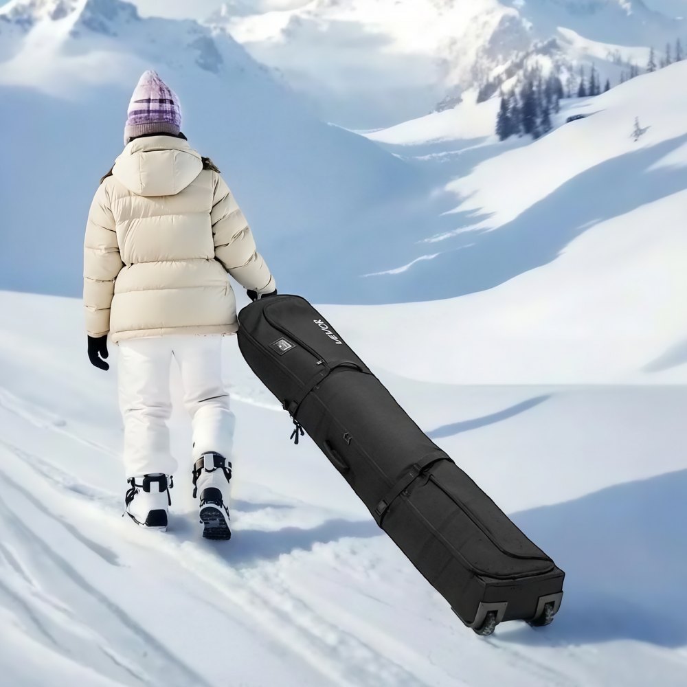VEVOR Ski Roller Bag, Up to 68.9 in/175 cm, Padded Snowboard Bag with Wheels for Air Travel, 600D Waterproof Oxford Fabric, with Adjustable Straps, for Skis Poles Goggles Gloves Helmet Boots (Black)