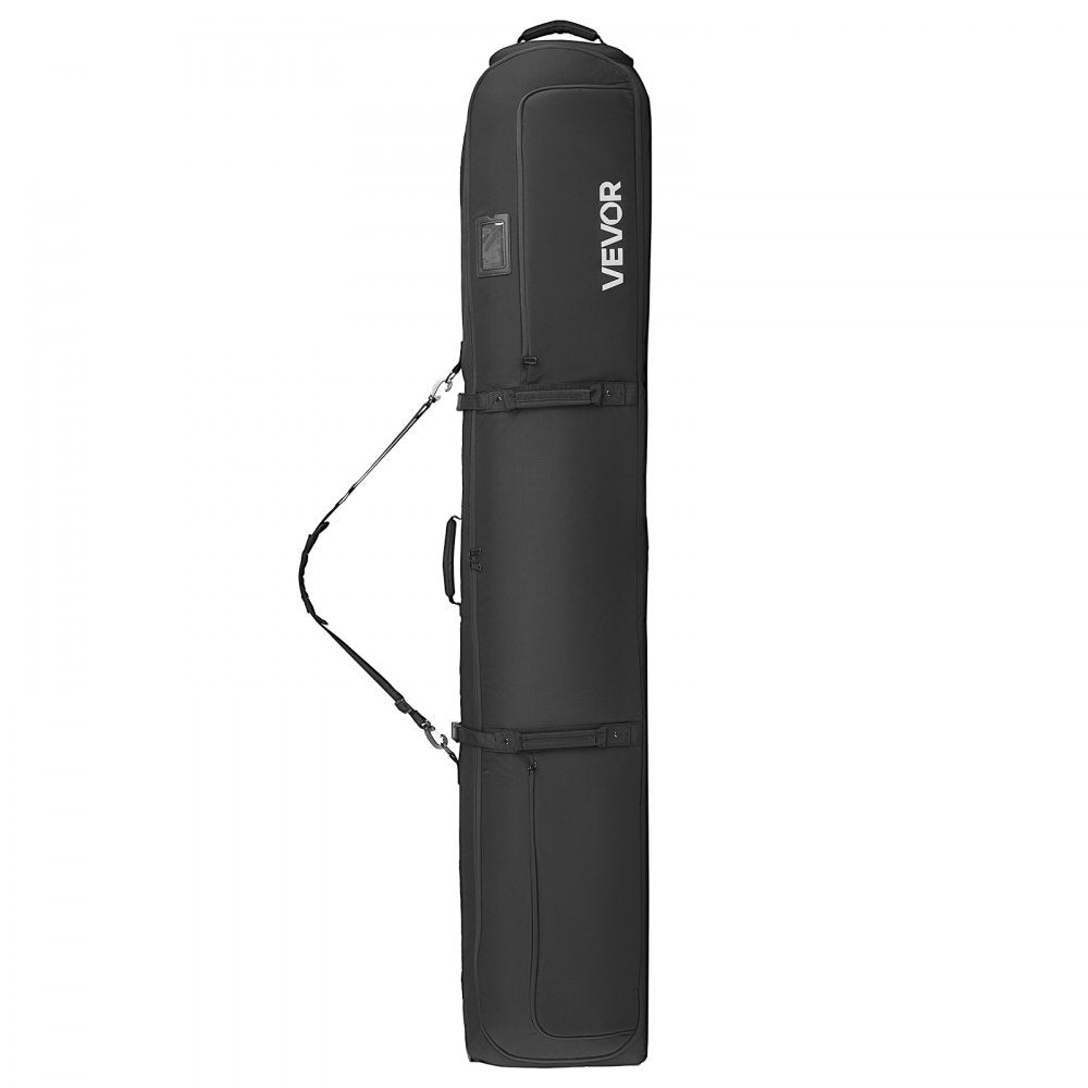 VEVOR Ski Roller Bag, Up to 68.9 in/175 cm, Padded Snowboard Bag with Wheels for Air Travel, 600D Waterproof Oxford Fabric, with Adjustable Straps, for Skis Poles Goggles Gloves Helmet Boots (Black)