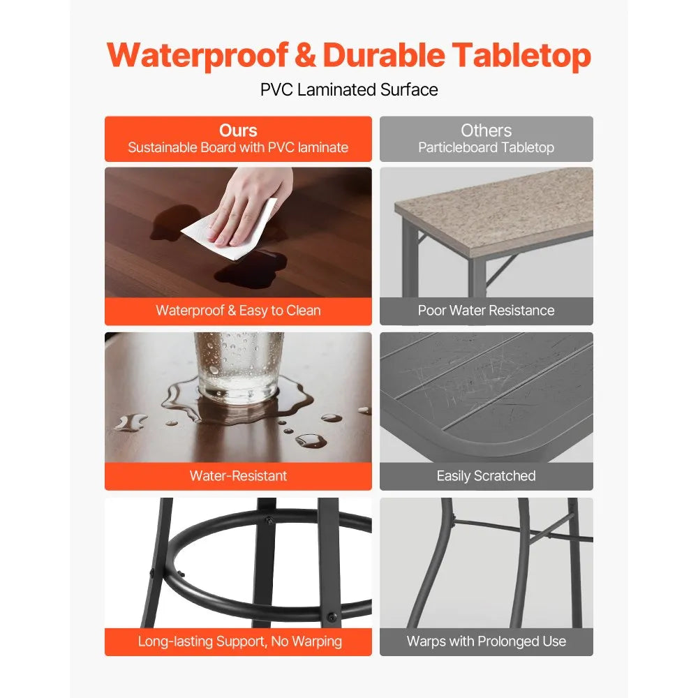 VEVOR Outdoor Round Bar Table, 23.7 in Counter Bar Height Bistro Table, Patio Dining Tables with Easy-to-Clean Top & Sturdy Metal Frame, Indoor High Top Pub Tables for Small Places, Kitchen