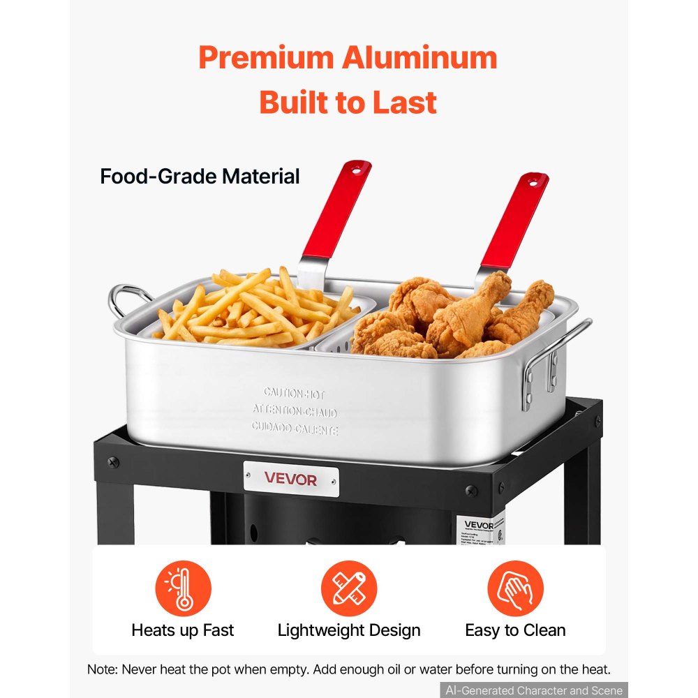 VEVOR 18 Qt Fish and Wing Fryer Aluminum Propane Boiler Kit Double Basket, Outdoor Cooker for Fish, Fries, Chicken Wings, Shellfish, and Crab, Seafood Cooking Pot with Stand, Handle, 54,000 BTU Burner