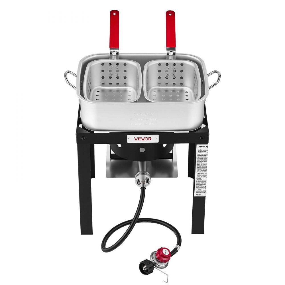 VEVOR 18 Qt Fish and Wing Fryer Aluminum Propane Boiler Kit Double Basket, Outdoor Cooker for Fish, Fries, Chicken Wings, Shellfish, and Crab, Seafood Cooking Pot with Stand, Handle, 54,000 BTU Burner