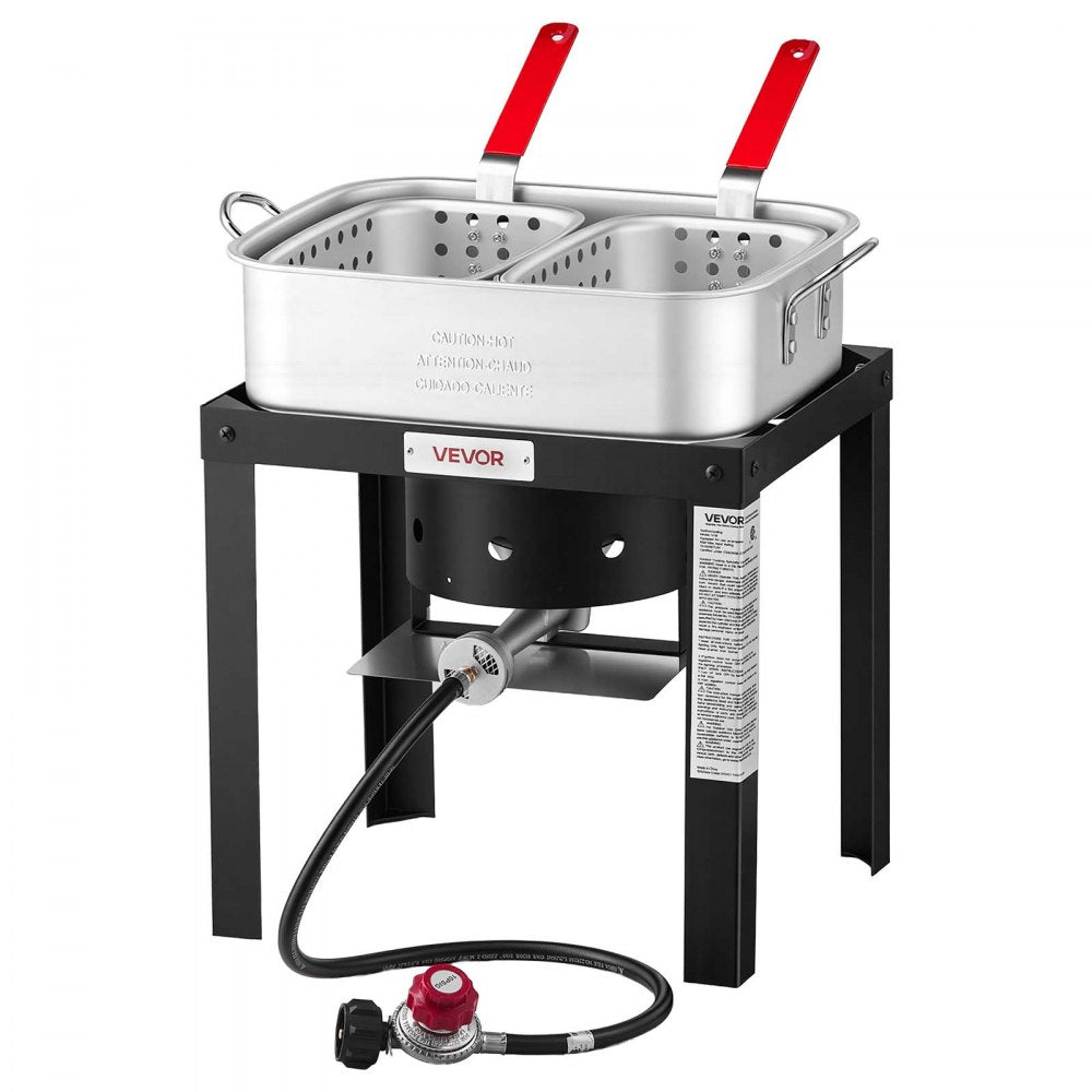VEVOR 18 Qt Fish and Wing Fryer Aluminum Propane Boiler Kit Double Basket, Outdoor Cooker for Fish, Fries, Chicken Wings, Shellfish, and Crab, Seafood Cooking Pot with Stand, Handle, 54,000 BTU Burner