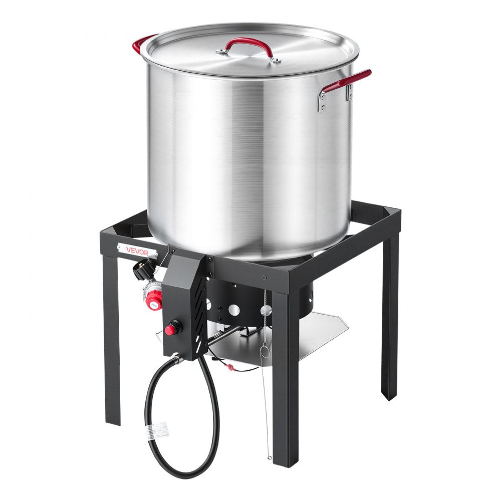 VEVOR 60 Qt Seafood Boiling Kit with Strainer, Aluminum Crawfish Boiler, Outdoor Backyard Cooking for Crab, Shrimp, Lobster, Soup, Deep Fryer Steamer Set with Stand and 110,000 BTU Propane Burner