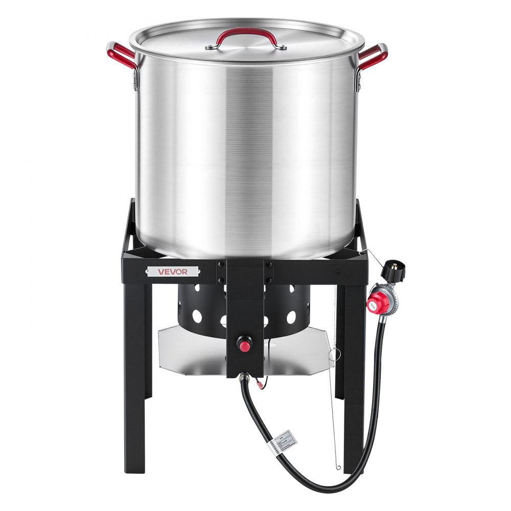 VEVOR 60 Qt Seafood Boiling Kit with Strainer, Aluminum Crawfish Boiler, Outdoor Backyard Cooking for Crab, Shrimp, Lobster, Soup, Deep Fryer Steamer Set with Stand and 110,000 BTU Propane Burner