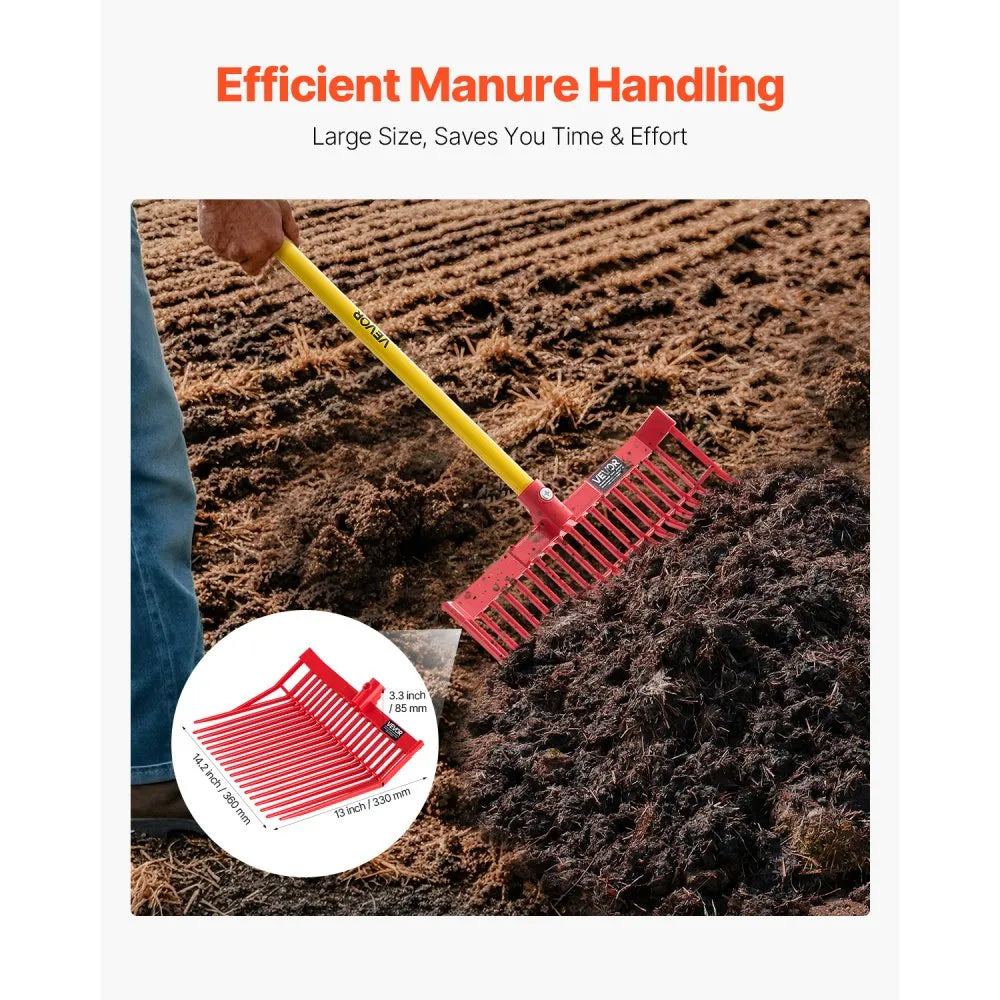 VEVOR 6PCS Manure Fork Replacement Head, 18 Angled Tines Horse Manure Fork Head, Durable Plastic Pitchfork Heads, Horse Mulch Rake for Picking up Stable Stall Muck Grass Hay Cleaning Farm Work