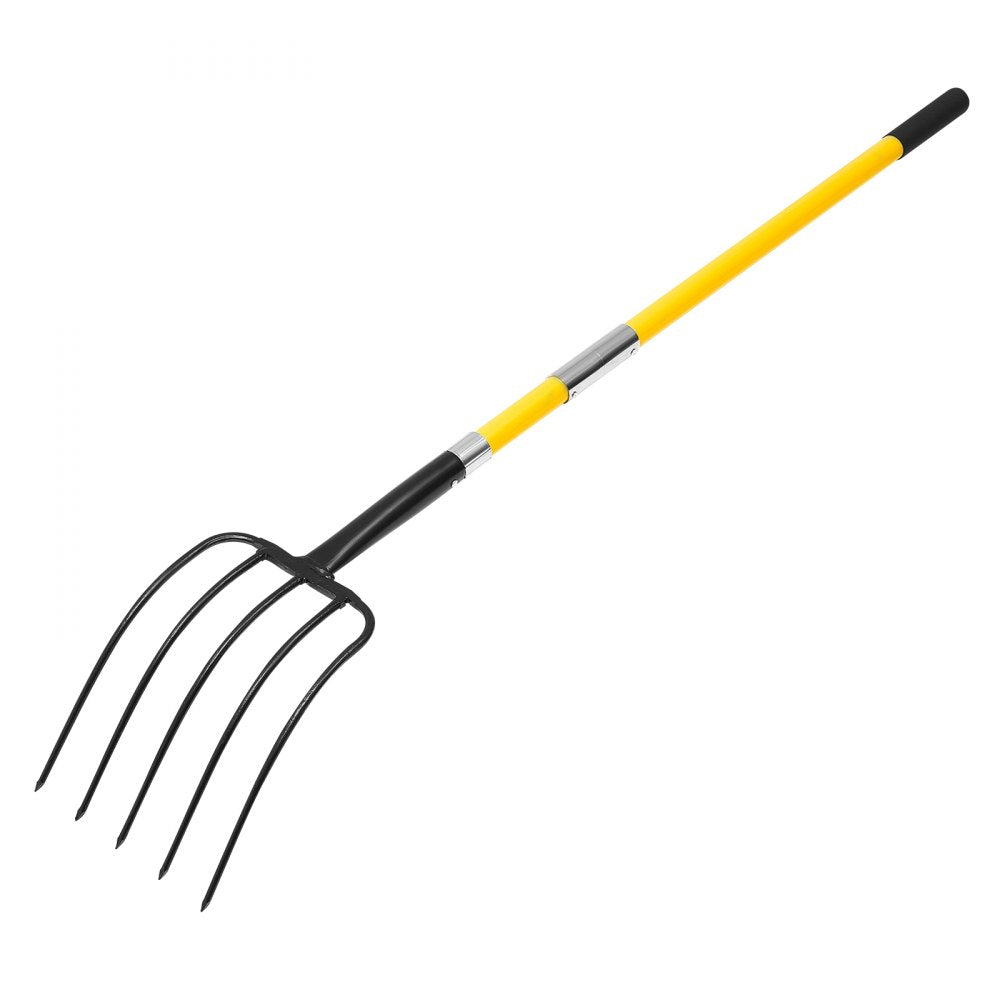 VEVOR Garden Fork, 5-Tine Gardening Pitchfork with Fiberglass Handle, 57 in Heavy Duty Digging Fork with Y Grip, Forged Steel Spading Fork for Hay Potato Composting Transplanting Aeration