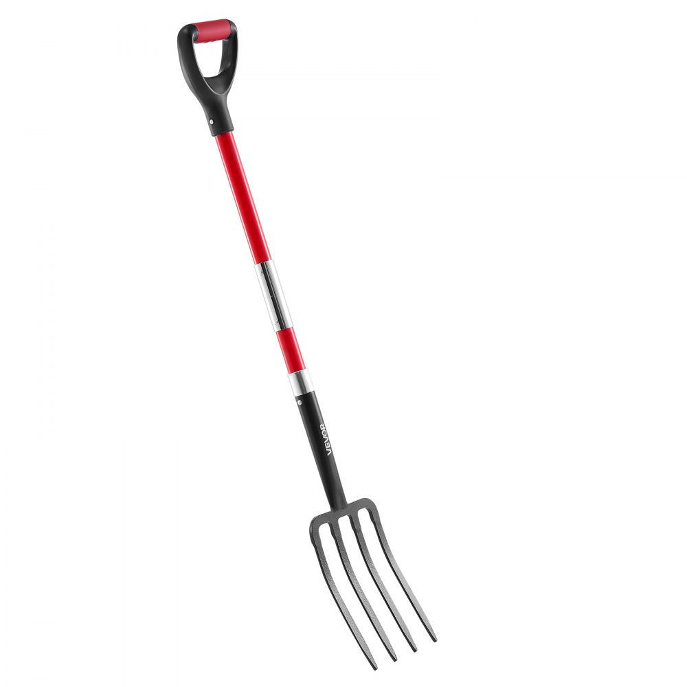 VEVOR Garden Fork, 4-Tine Gardening Pitchfork with Fiberglass Handle, 45 in Heavy Duty Digging Fork with Y Grip, Forged Steel Spading Fork for Hay Potato Composting Transplanting Aeration