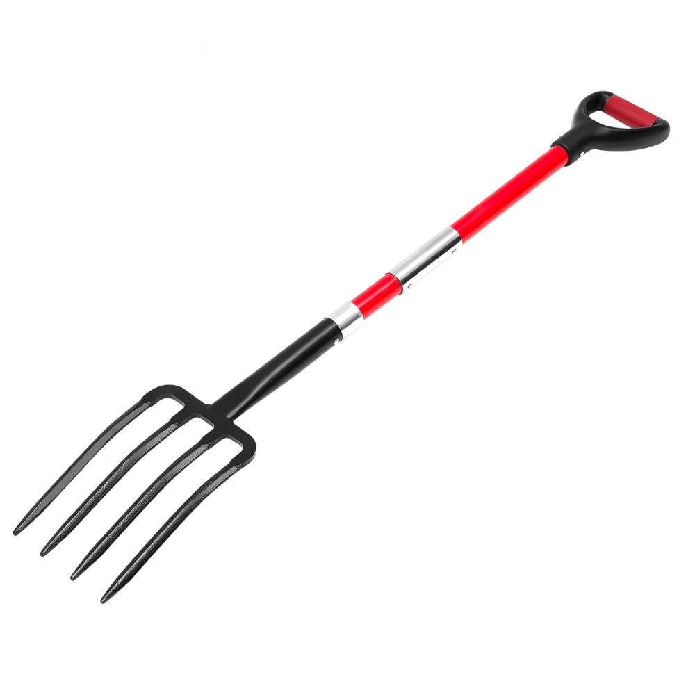 VEVOR Garden Fork, 4-Tine Gardening Pitchfork with Fiberglass Handle, 45 in Heavy Duty Digging Fork with Y Grip, Forged Steel Spading Fork for Hay Potato Composting Transplanting Aeration