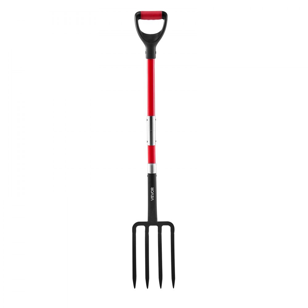 VEVOR Garden Fork, 4-Tine Gardening Pitchfork with Fiberglass Handle, 45 in Heavy Duty Digging Fork with Y Grip, Forged Steel Spading Fork for Hay Potato Composting Transplanting Aeration