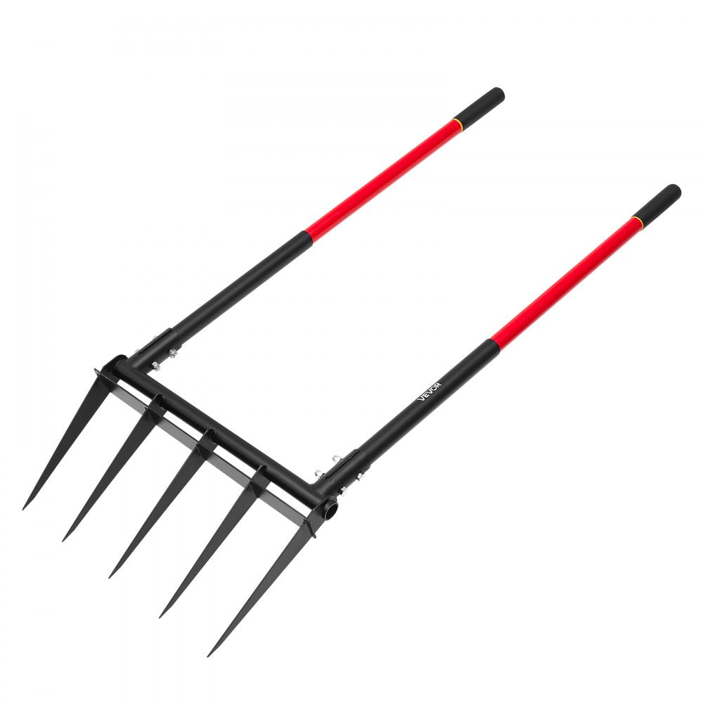 VEVOR Broad Fork, 5-Tine Pitchfork with Dual Fiberglass Handles, Heavy Duty Garden Fork , Ergonomic U-Shaped Design Broadfork Hand Tiller, Gardening Tool for Composting Transplanting Aeration