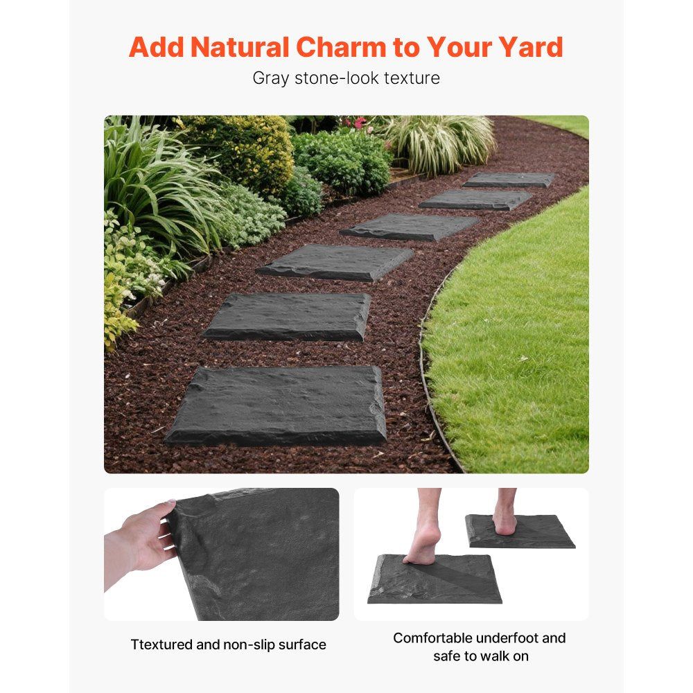 VEVOR Garden Stepping Stones, 16Pcs 15.5 x 15.5 in, Decorative Stepping Stones with Stakes, Weather-Resistant Plastic Pathway Pavers, Smooth Surface, Outdoor Walkway for Lawn Patio Landscape, Grey
