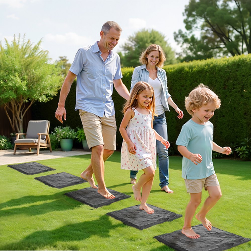 VEVOR Garden Stepping Stones, 4Pcs 15.5 x 15.5 in, Decorative Stepping Stones with Stakes, Weather-Resistant Plastic Pathway Pavers, Smooth Surface, Outdoor Walkway for Lawn Patio Landscape, Grey