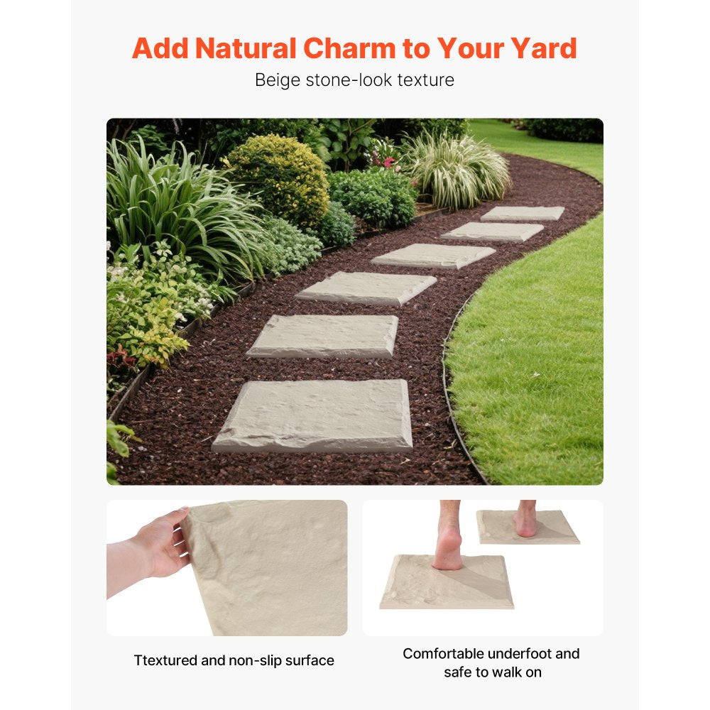 VEVOR Garden Stepping Stones, 4Pcs 15.5 x 15.5 in, Decorative Stepping Stones with Stakes, Weather-Resistant Plastic Pathway Pavers, Smooth Surface, Outdoor Walkway for Lawn Patio Landscape, Beige