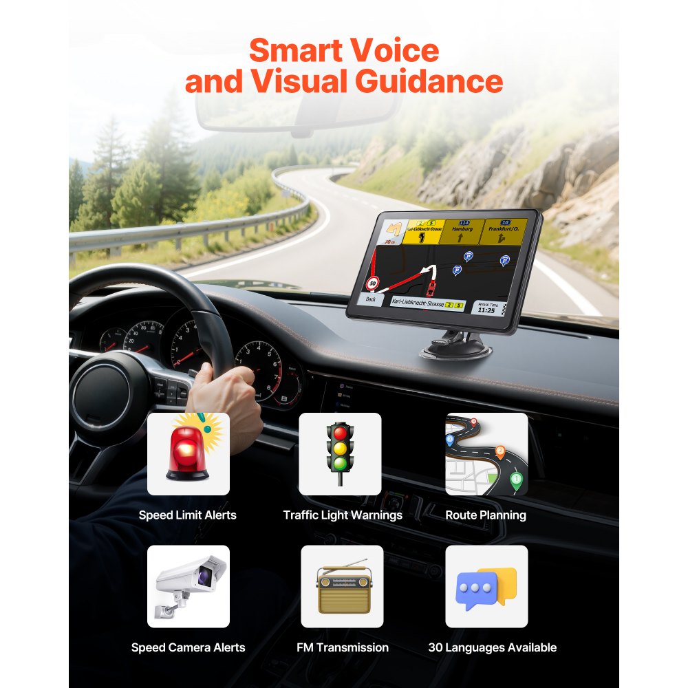 VEVOR GPS Navigator for Car, 9 inch Touch Screen 16GB GPS Navigation System with Lifetime Map Updates, Voice Turn-by-Turn Guidance, Speed and Red Light Warning, Custom Truck Routing, for Car Truck RV