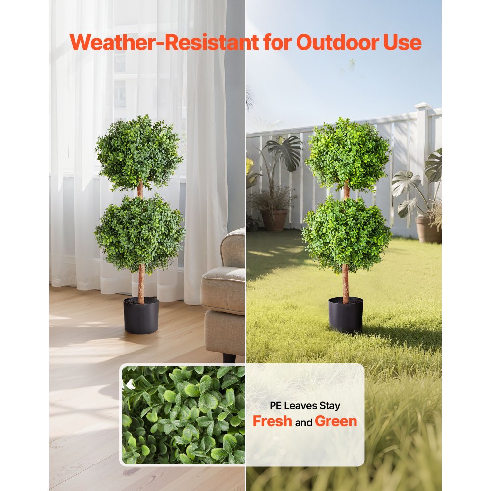 VEVOR Artificial Topiary Boxwood Double Ball, 2 Set 36 inch Faux Boxwood Plant Balls, Fake Silk Tree Look Real, Easy Assembly for Decor Front Porch Outdoor Patio Garden Balcony Backyard Indoor