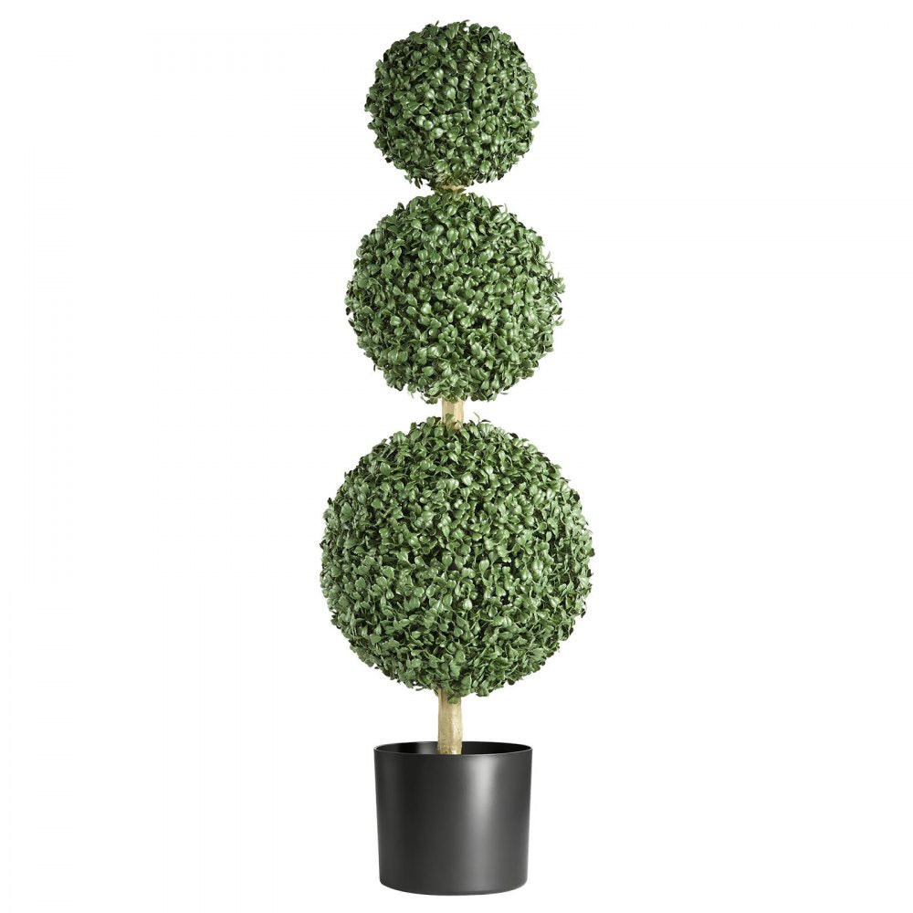 VEVOR Artificial Boxwood Topiary Triple Ball 3 Ft Set of 2 Greenery Decor, Premium PE Fake Trees, Year-Round Indoor & Outdoor Faux Green Plant for Front Door, Entryway, Porch, Balcony, Patio, Garden