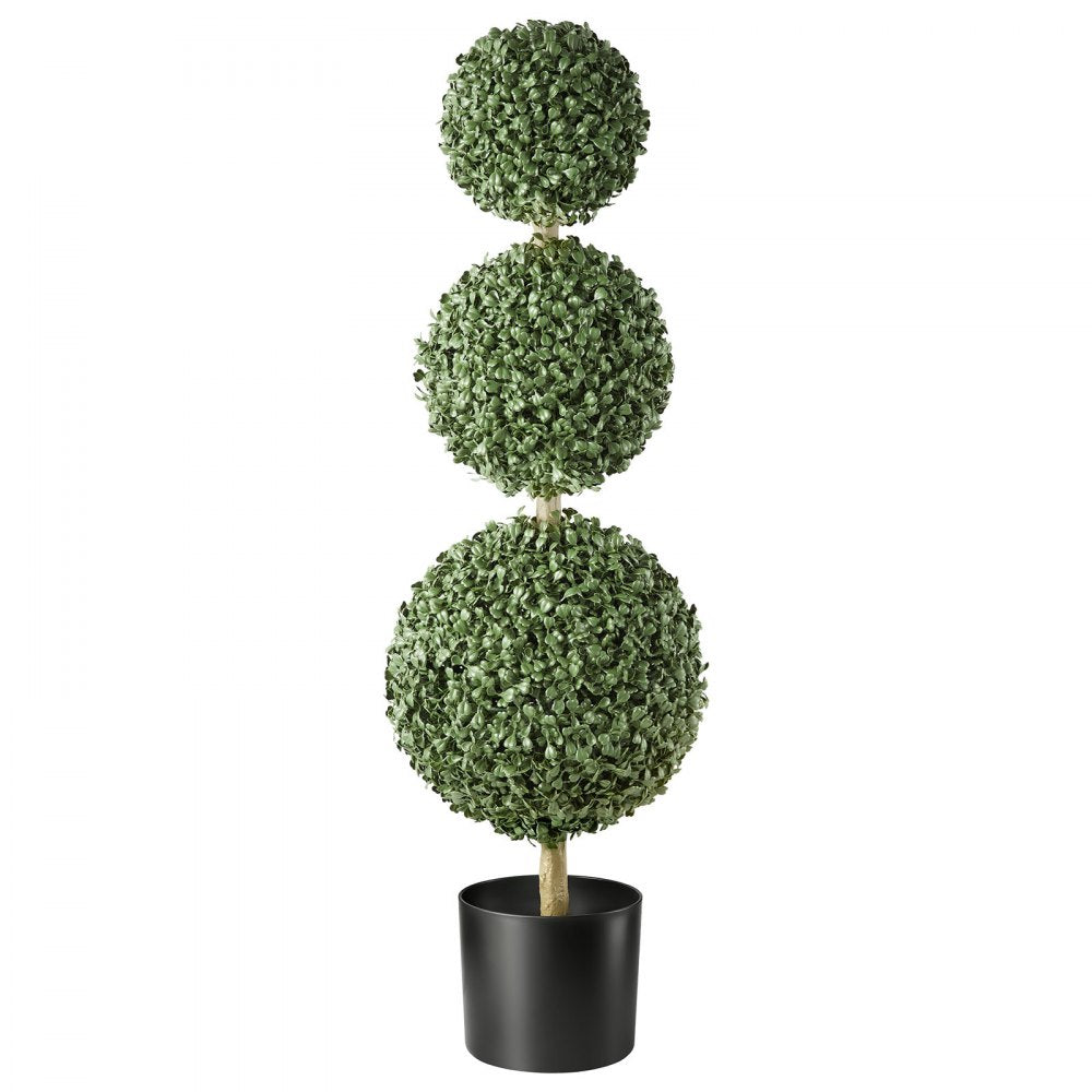VEVOR Artificial Boxwood Topiary Triple Ball 3 Ft Set of 2 Greenery Decor, Premium PE Fake Trees, Year-Round Indoor & Outdoor Faux Green Plant for Front Door, Entryway, Porch, Balcony, Patio, Garden