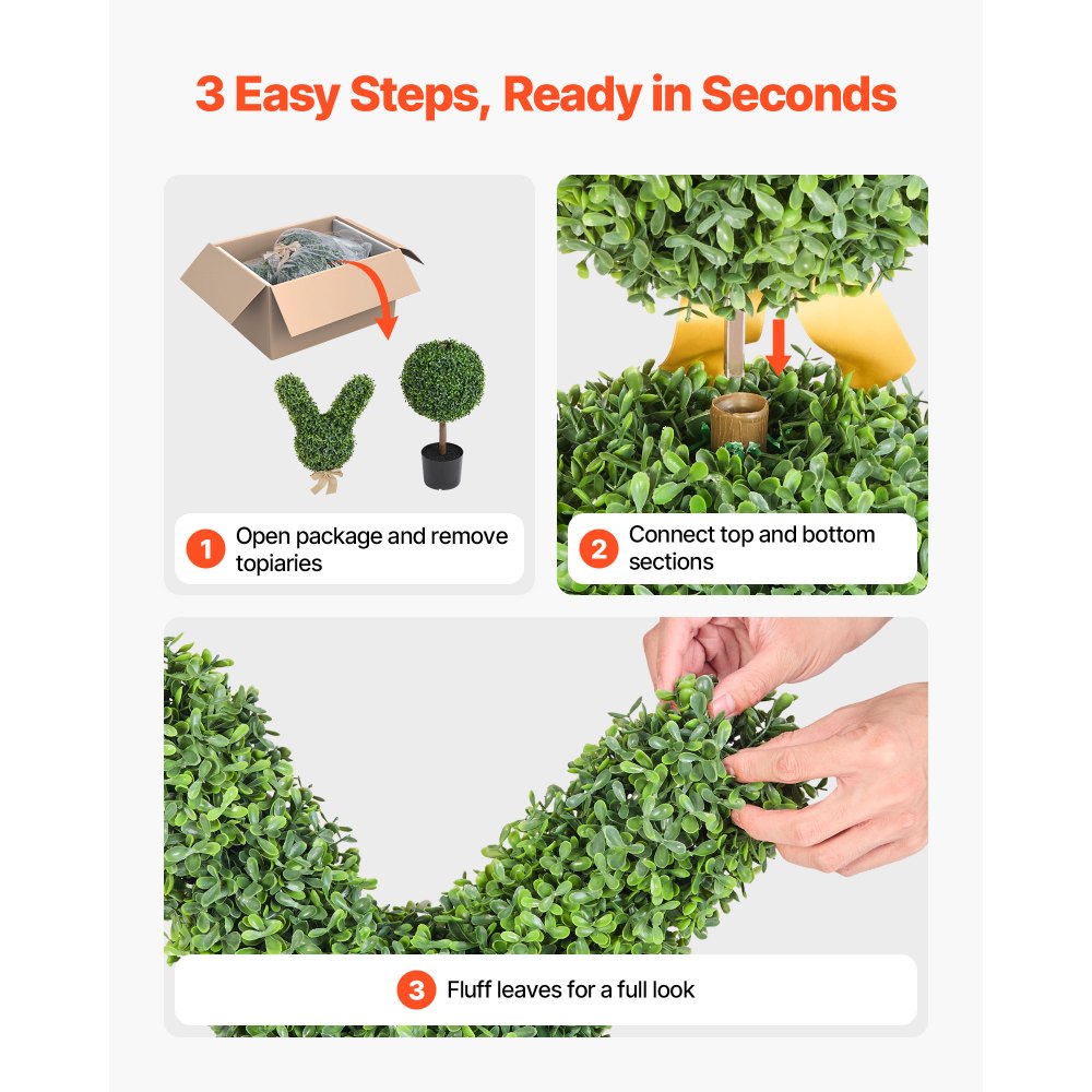 VEVOR Artificial Topiary Bunny-Shape Boxwood Ball, 2 Set 36 inch Faux Boxwood Plant Balls, Fake Silk Tree Look Real, Easy Assembly for Decor Front Porch Outdoor Patio Garden Balcony Backyard Indoor
