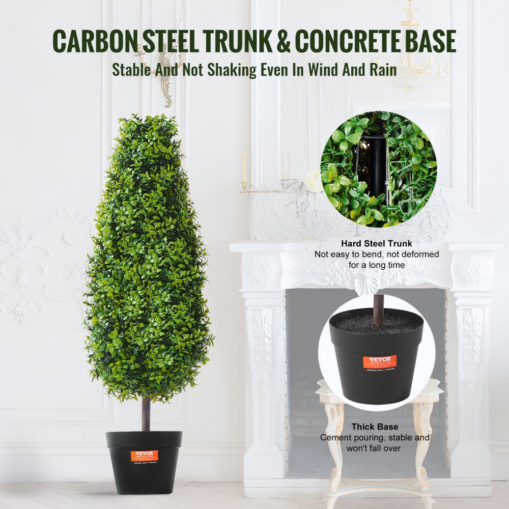 VEVOR Artificial Boxwood Topiary Tree, 36 inch Tall (2 Pieces), Faux Topiary Trees, Green Faux Plant w/ Extra Leaves & Pot & Small Decoration, UV Rated Greenery Set for Home Decor Indoor/Outdoor