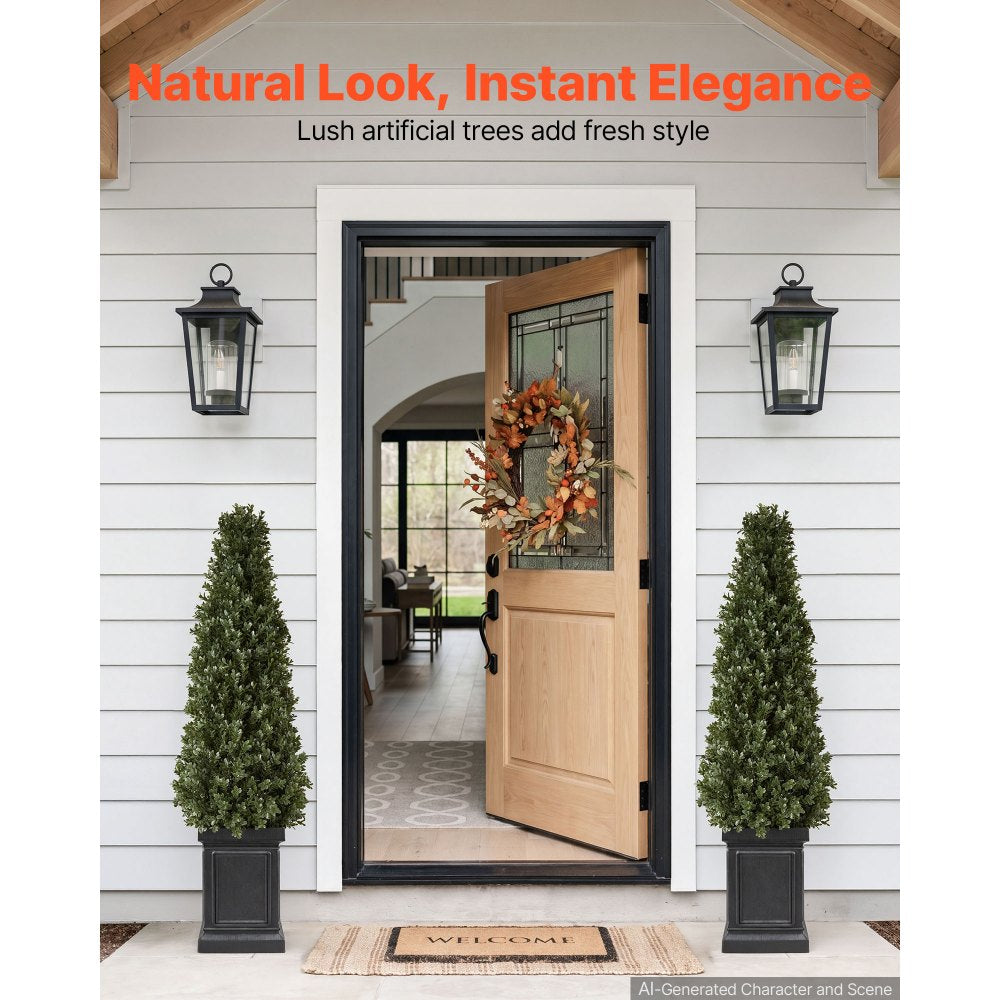 VEVOR Artificial Boxwood Topiary 3.3 Ft Set of 2 with Sturdy Pot Greenery, Premium PE Fake Trees, Year-Round Indoor & Outdoor Faux Green Plant for Front Door, Entryway, Porch, Balcony, Patio, Garden