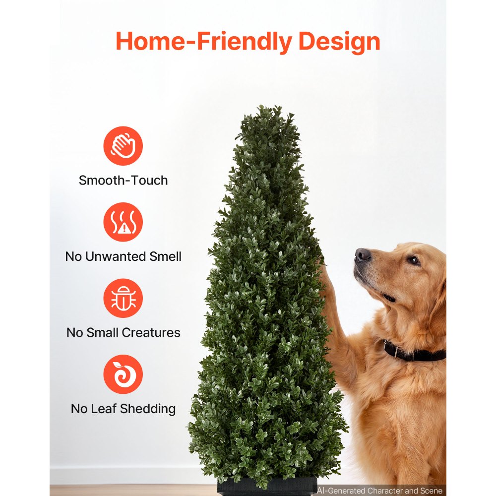 VEVOR Artificial Boxwood Topiary 3.3 Ft Set of 2 with Sturdy Pot Greenery, Premium PE Fake Trees, Year-Round Indoor & Outdoor Faux Green Plant for Front Door, Entryway, Porch, Balcony, Patio, Garden