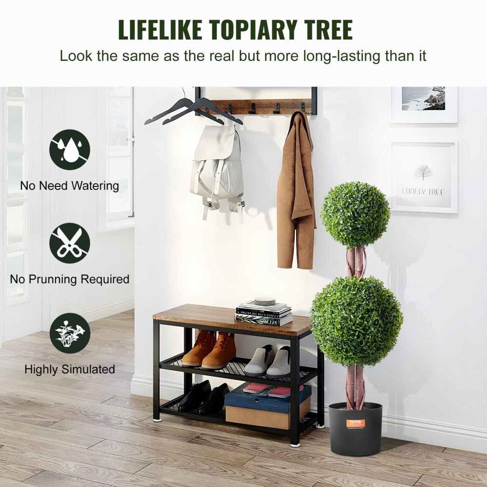 VEVOR Artificial Boxwood Topiary Tree, 36 inch Tall (2 Pieces), Double Ball Faux Topiary Trees, Faux Plant w/ Extra Leaves & Pot & Small Decoration, UV Rated Set for Home Decor Indoor/Outdoor
