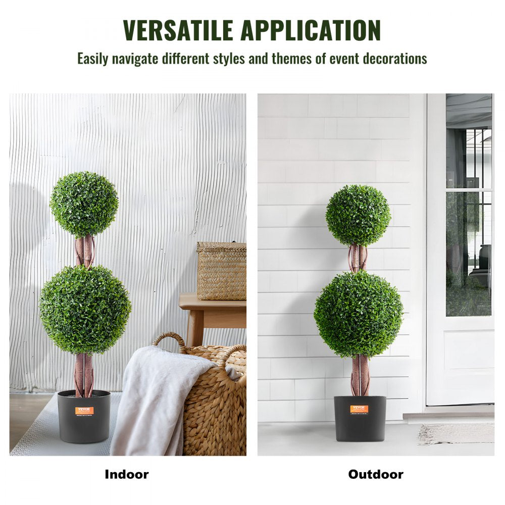 VEVOR Artificial Boxwood Topiary Tree, 36 inch Tall (2 Pieces), Double Ball Faux Topiary Trees, Faux Plant w/ Extra Leaves & Pot & Small Decoration, UV Rated Set for Home Decor Indoor/Outdoor