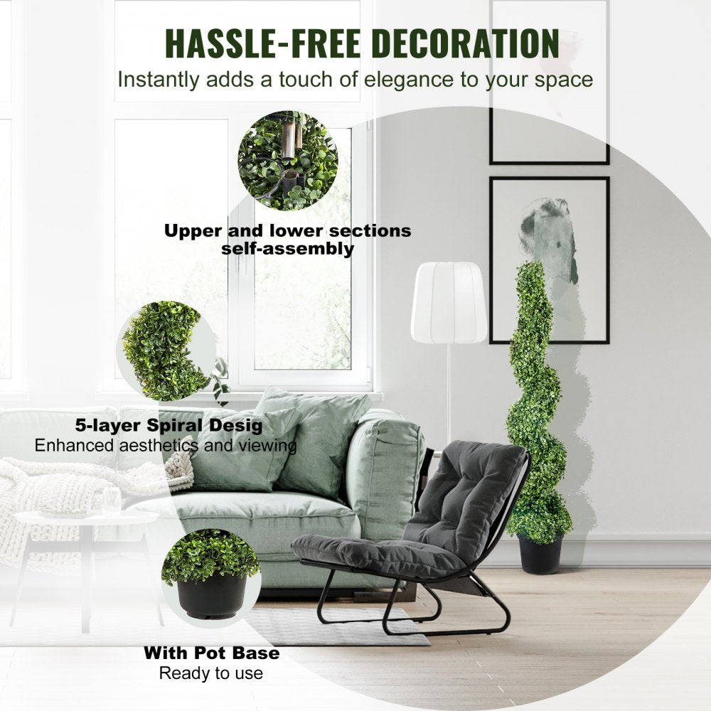 VEVOR 2 pcs. Artificial Boxwood Tower Topiary Spiral Artificial Plant 122cm high Decorative Plant Green Plastic PE Iron Topiary Plants incl. 10 pcs. Replacement Leaves