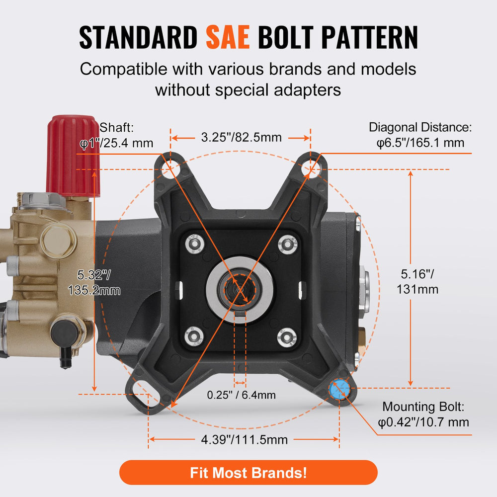 VEVOR Pressure Washer Pump, 1" Shaft Horizontal Triplex Plunger, 4000 PSI, 4.0GPM, Replacement Power Washer Pumps Kit with 5 Nozzles, Compatible with Simpson MorFlex 40224, 40225, 40226, Santoprene