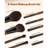 VEVOR 9-Piece Makeup Brush Set for Foundation Blending Eyeshadow, Professional Makeup Brush Kit with Soft Natural Wool & Vegan Synthetic Bristles, Ergonomic Wood Handle, Travel-Friendly Storage Bag
