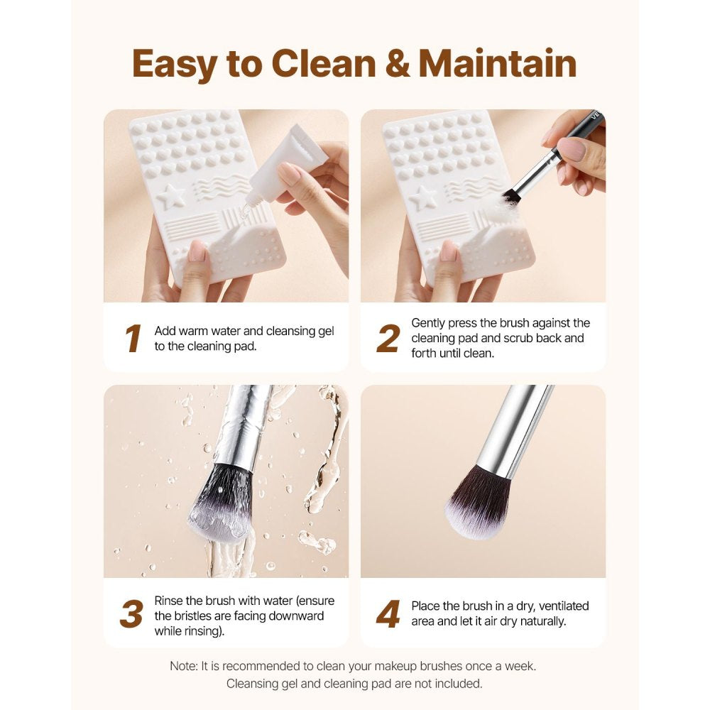 VEVOR 15-Piece Makeup Brush Set for Foundation Blending Eyeshadow, Professional Vegan Brushes with Soft Synthetic Bristles, Ergonomic Wood Handle & Aluminum Ferrule, Portable and Travel-Friendly